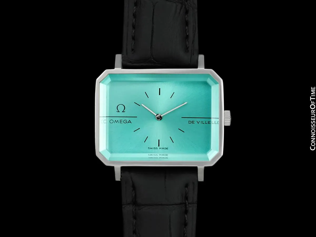 1973 Omega De Ville Mens Midsize "Emerald" Modern Watch with Tiffany Blue Dial By Andrew Grima - Stainless Steel
