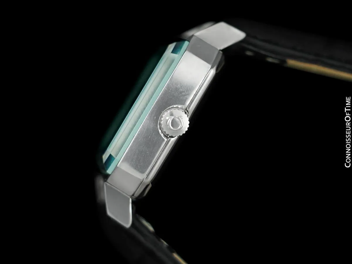 1973 Omega De Ville Mens Midsize "Emerald" Modern Watch with Tiffany Blue Dial By Andrew Grima - Stainless Steel