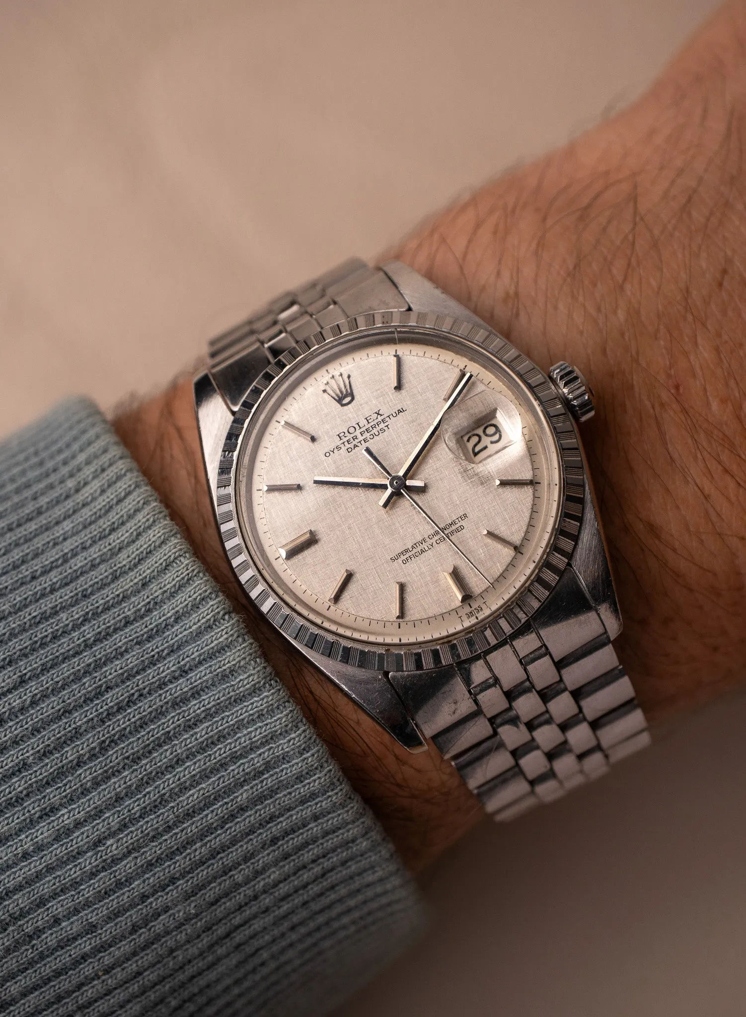 1973 Rolex Datejust 1603 'Non Luminous Silver Linen Dial'