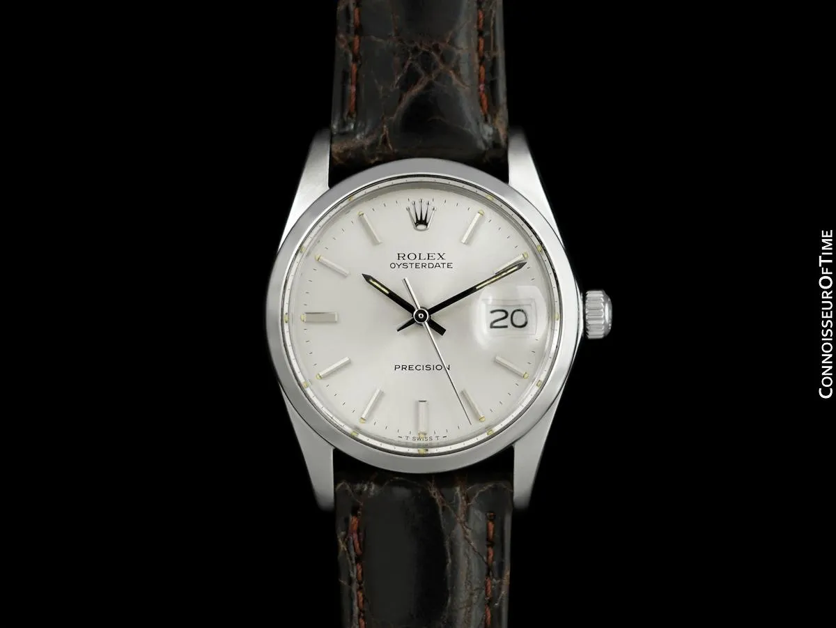 1973 Rolex Vintage Mens Oysterdate Date Watch, Silver Dial - Stainless Steel