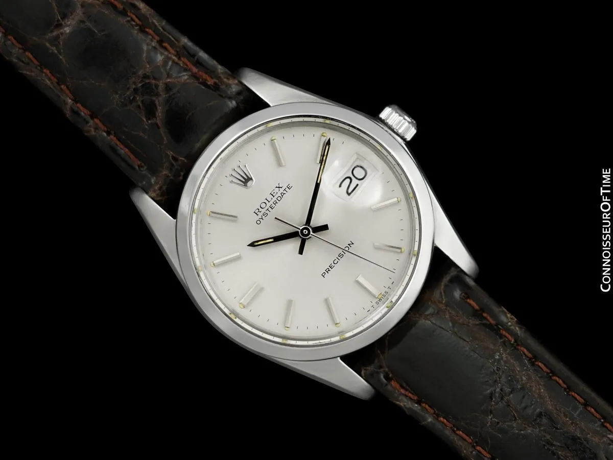 1973 Rolex Vintage Mens Oysterdate Date Watch, Silver Dial - Stainless Steel