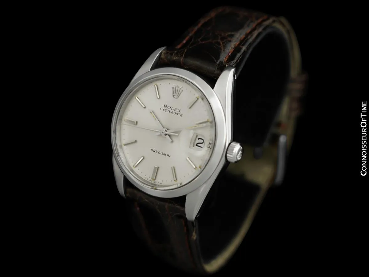1973 Rolex Vintage Mens Oysterdate Date Watch, Silver Dial - Stainless Steel