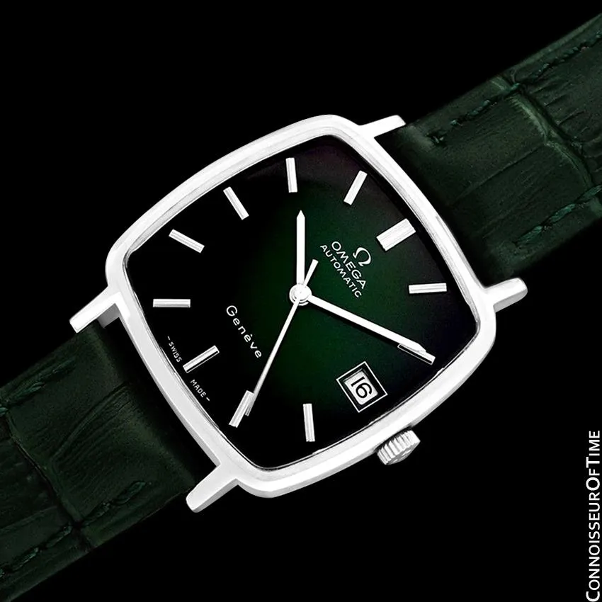1975 Omega Geneve Vintage Mens Midsize Automatic Watch with Quick-Setting Date - Stainless Steel