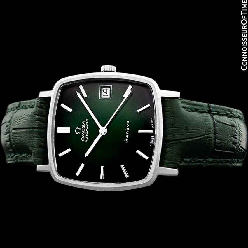 1975 Omega Geneve Vintage Mens Midsize Automatic Watch with Quick-Setting Date - Stainless Steel