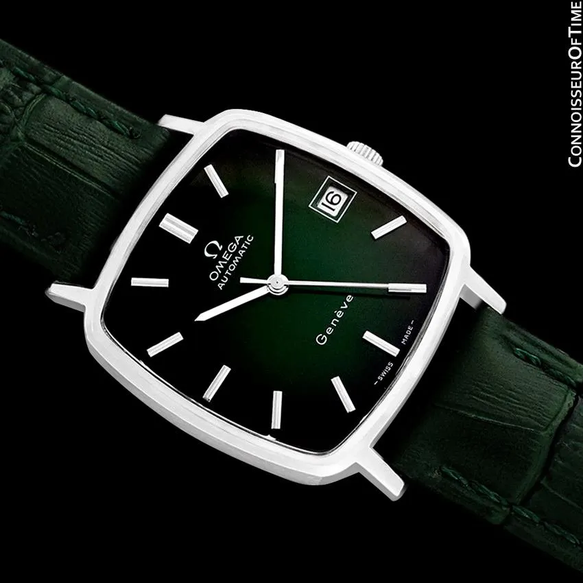 1975 Omega Geneve Vintage Mens Midsize Automatic Watch with Quick-Setting Date - Stainless Steel