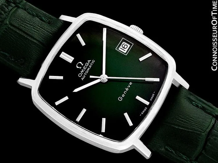1975 Omega Geneve Vintage Mens Midsize Automatic Watch with Quick-Setting Date - Stainless Steel