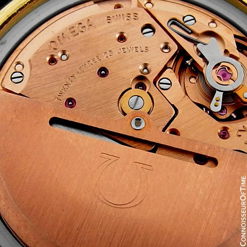 1975 Omega Vintage Seamaster Mens Red Vignette Dial Watch, Automatic, Date - 18K Gold Plated & Stainless Steel