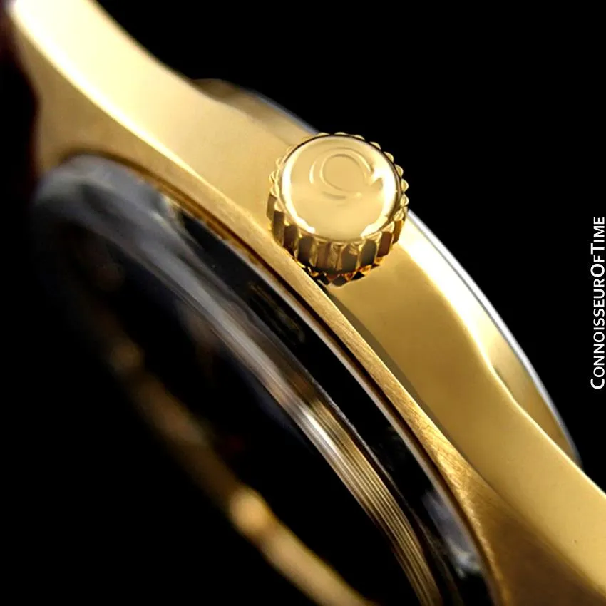 1975 Omega Vintage Seamaster Mens Red Vignette Dial Watch, Automatic, Date - 18K Gold Plated & Stainless Steel