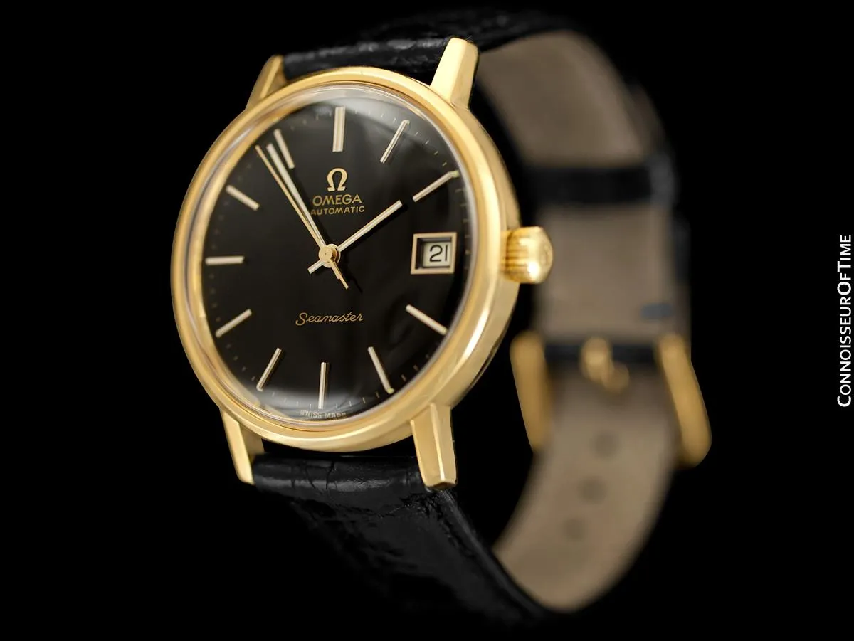1975 Omega Vintage Seamaster Mens Watch, Automatic, Date - 18K Gold Plated & Stainless Steel