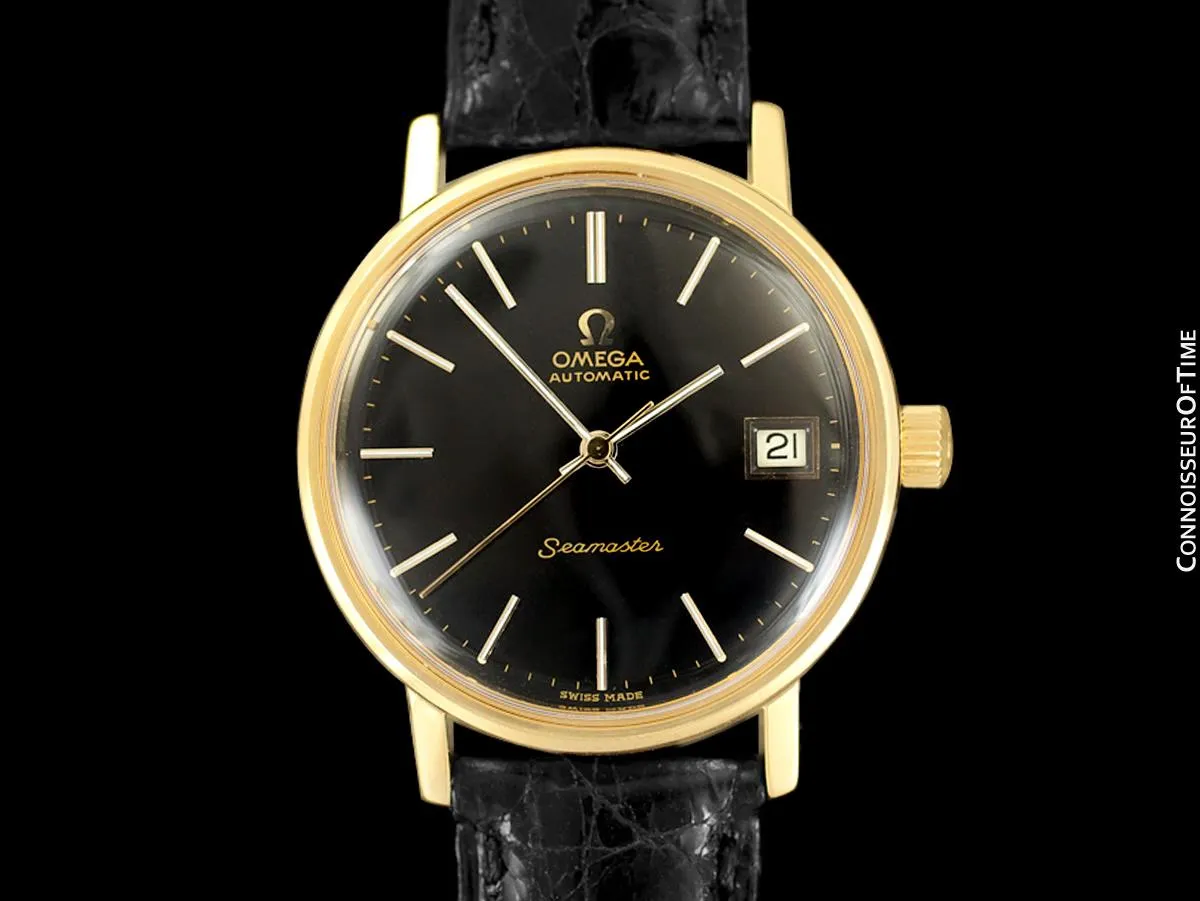 1975 Omega Vintage Seamaster Mens Watch, Automatic, Date - 18K Gold Plated & Stainless Steel