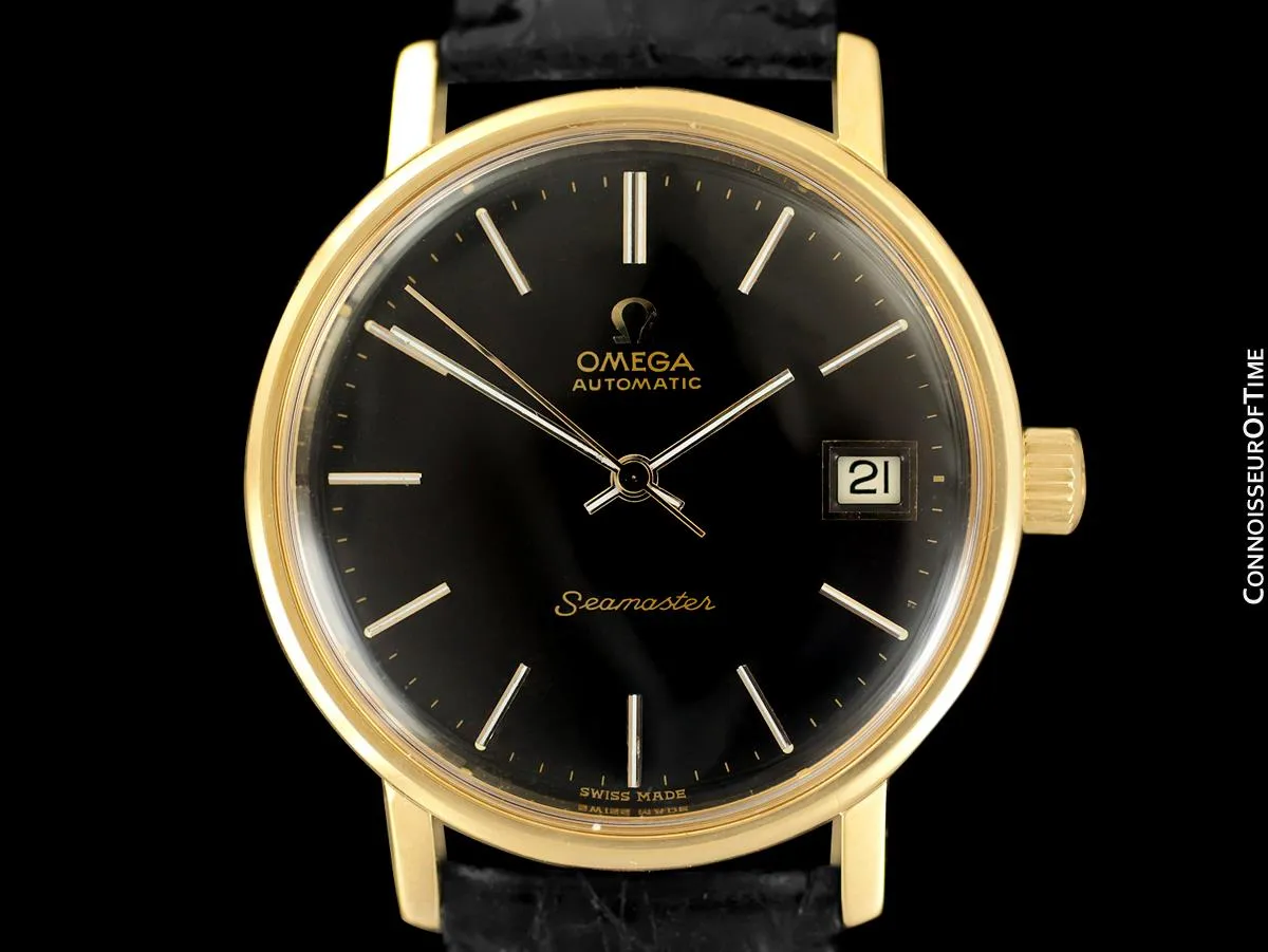 1975 Omega Vintage Seamaster Mens Watch, Automatic, Date - 18K Gold Plated & Stainless Steel