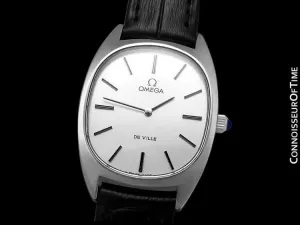 1979 Omega De Ville Vintage "Boys" Unisex or Mens Midsize Retro Ultra Thin Ellipse Watch - Stainless Steel