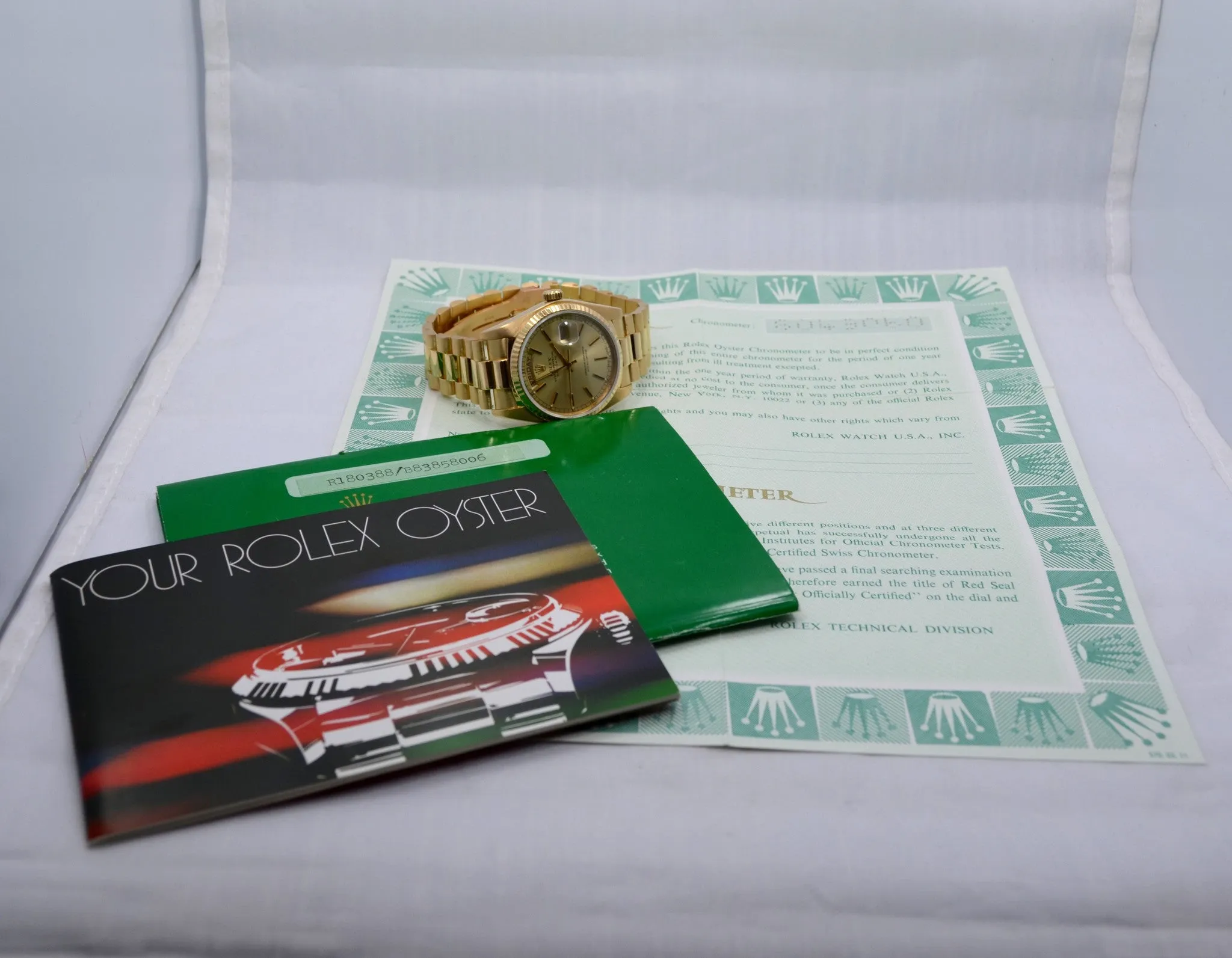 1983 Rolex President Day Date 18038 18K Yellow Gold Wristwatch w/ Papers