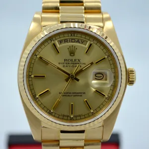 1983 Rolex President Day Date 18038 18K Yellow Gold Wristwatch w/ Papers
