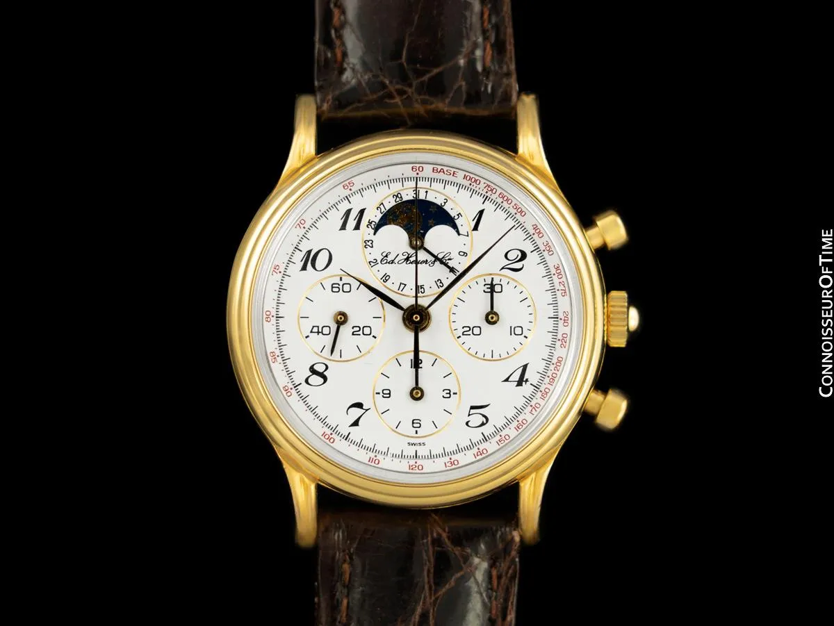 1985 Ed Heuer Mens Rare 125th Anniversary Ref. 188.205 Moon Phase "Golden Hours" Chronograph - 18K Gold Plated & Stainless Steel