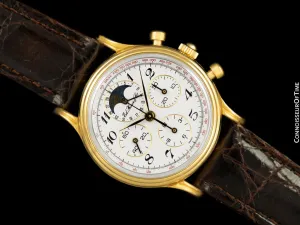 1985 Ed Heuer Mens Rare 125th Anniversary Ref. 188.205 Moon Phase "Golden Hours" Chronograph - 18K Gold Plated & Stainless Steel