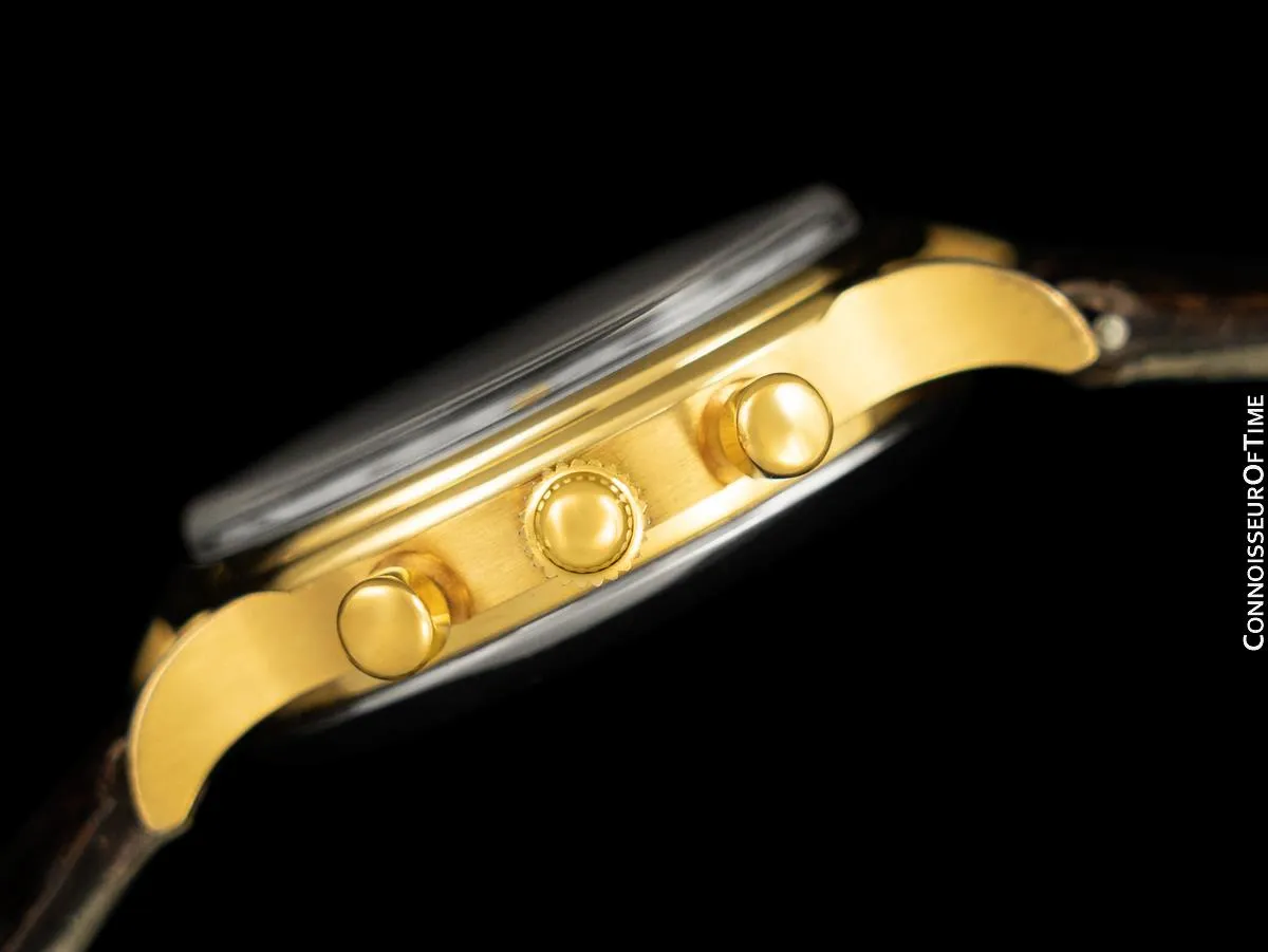 1985 Ed Heuer Mens Rare 125th Anniversary Ref. 188.205 Moon Phase "Golden Hours" Chronograph - 18K Gold Plated & Stainless Steel