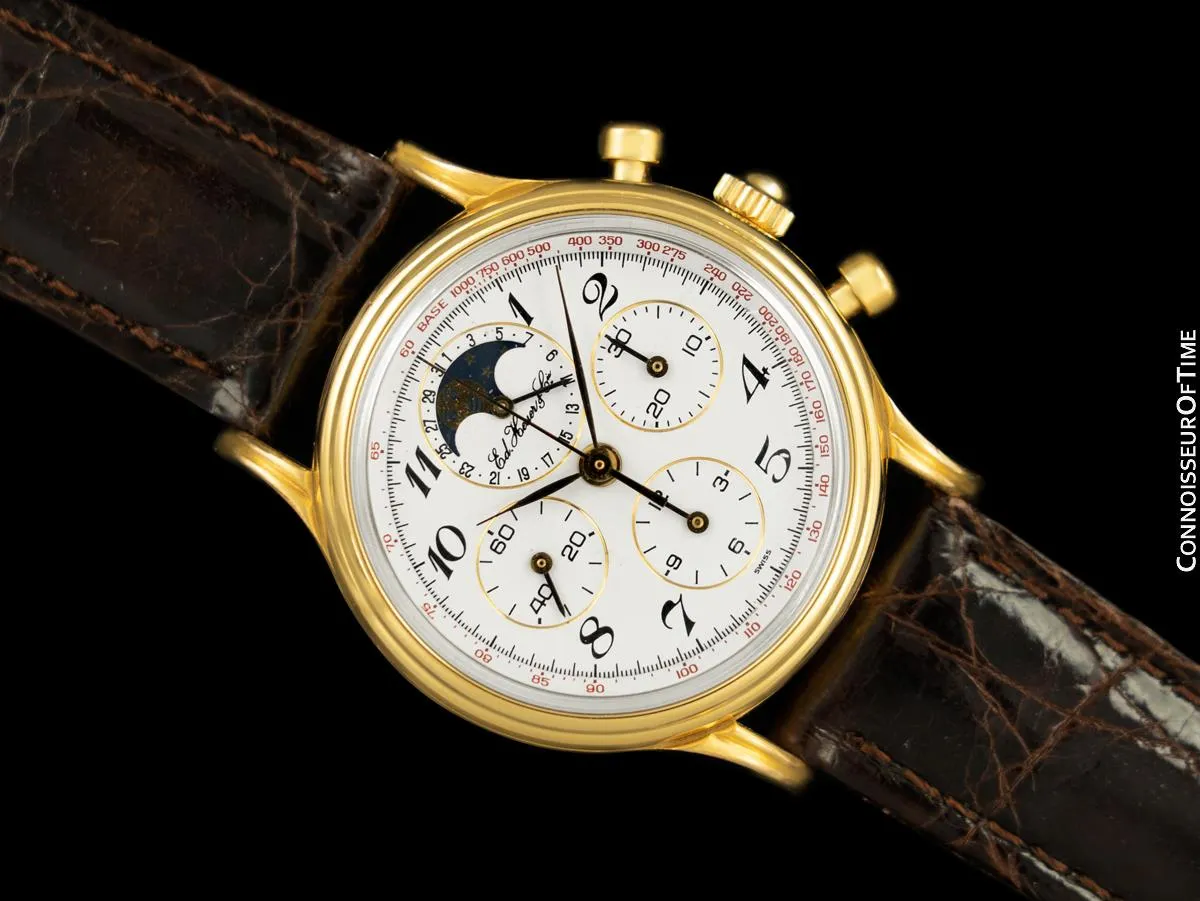 1985 Ed Heuer Mens Rare 125th Anniversary Ref. 188.205 Moon Phase "Golden Hours" Chronograph - 18K Gold Plated & Stainless Steel