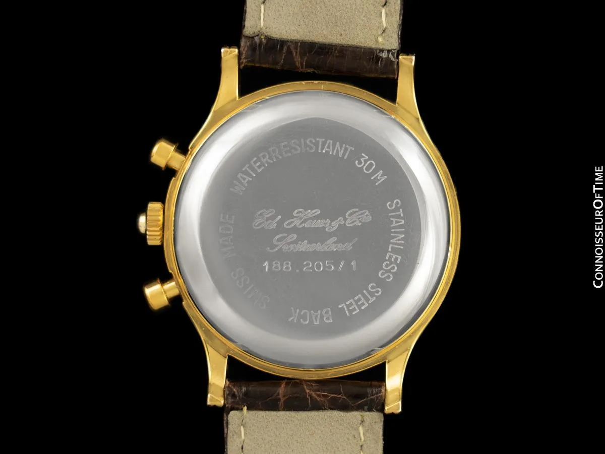 1985 Ed Heuer Mens Rare 125th Anniversary Ref. 188.205 Moon Phase "Golden Hours" Chronograph - 18K Gold Plated & Stainless Steel