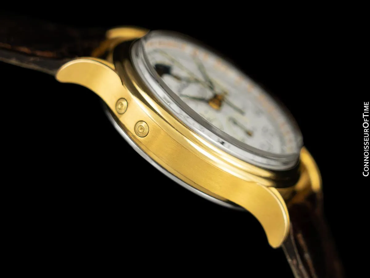 1985 Ed Heuer Mens Rare 125th Anniversary Ref. 188.205 Moon Phase "Golden Hours" Chronograph - 18K Gold Plated & Stainless Steel