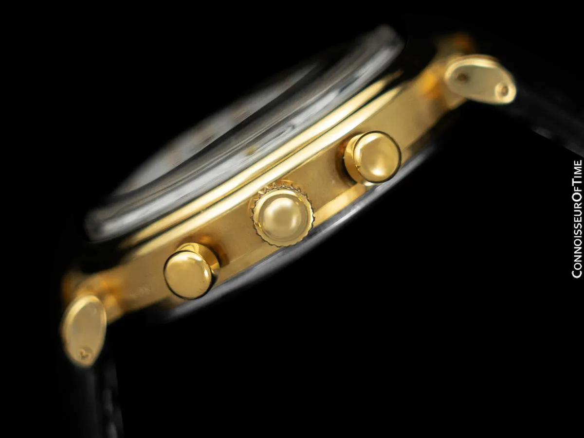 1985 Ed Heuer Mens Rare 125th Anniversary Ref. 188.215 Moon Phase "Golden Hours" Chronograph - 18K Gold Plated & Stainless Steel