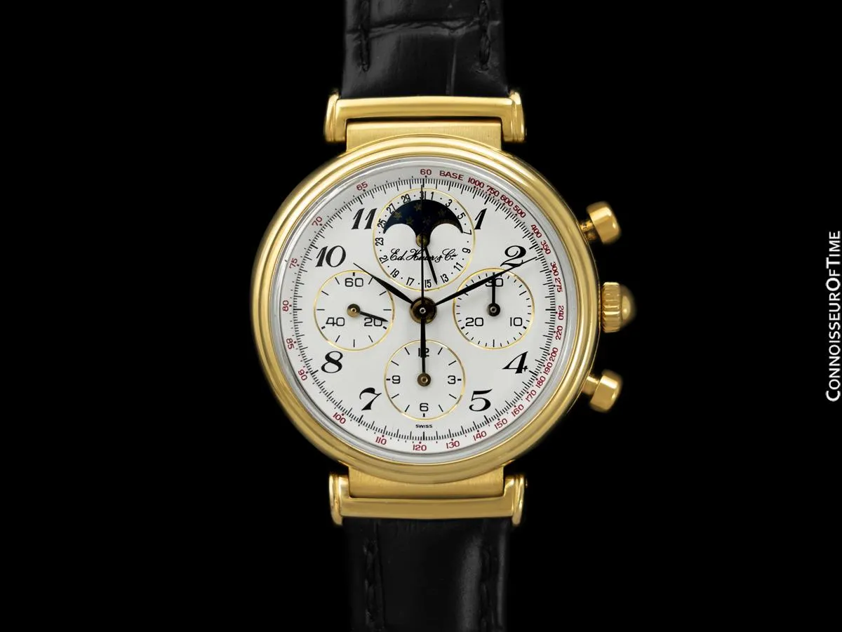 1985 Ed Heuer Mens Rare 125th Anniversary Ref. 188.215 Moon Phase "Golden Hours" Chronograph - 18K Gold Plated & Stainless Steel