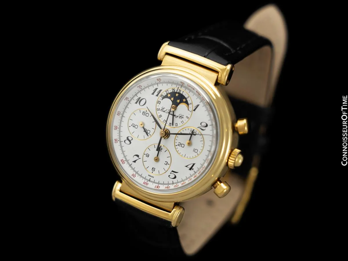 1985 Ed Heuer Mens Rare 125th Anniversary Ref. 188.215 Moon Phase "Golden Hours" Chronograph - 18K Gold Plated & Stainless Steel