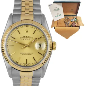 1998 MINT Rolex DateJust 36mm Two-Tone Champagne Steel Gold Jubilee Watch 16233