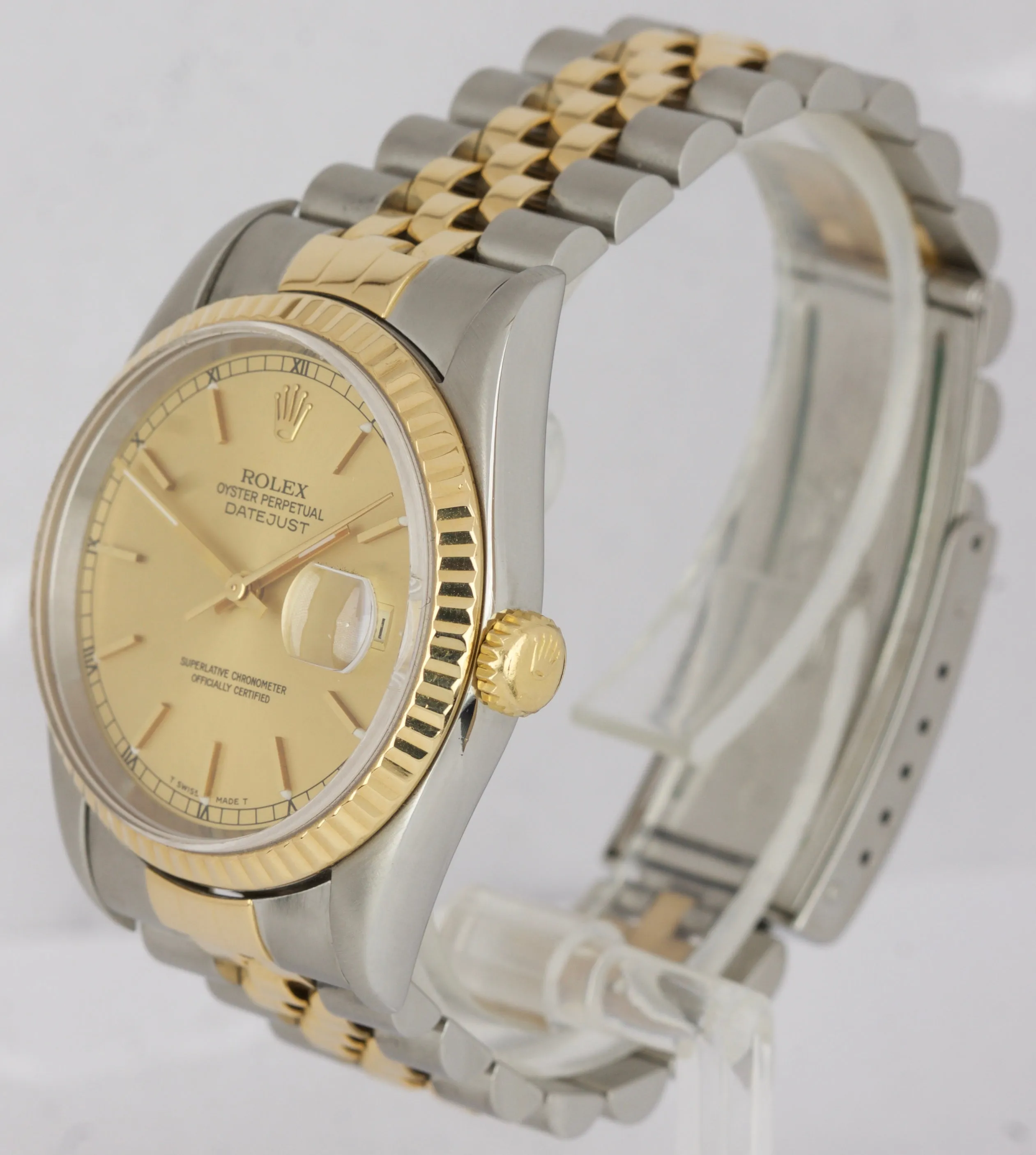 1998 MINT Rolex DateJust 36mm Two-Tone Champagne Steel Gold Jubilee Watch 16233