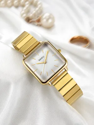 1pc Square Dial Quartz Watch - Gold