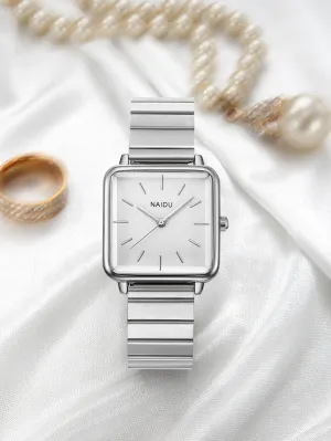 1pc Square Dial Quartz Watch - Silver