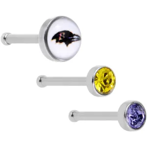 20 Gauge Licensed NFL Baltimore Ravens Logo Nose Bone 3 Pack Set