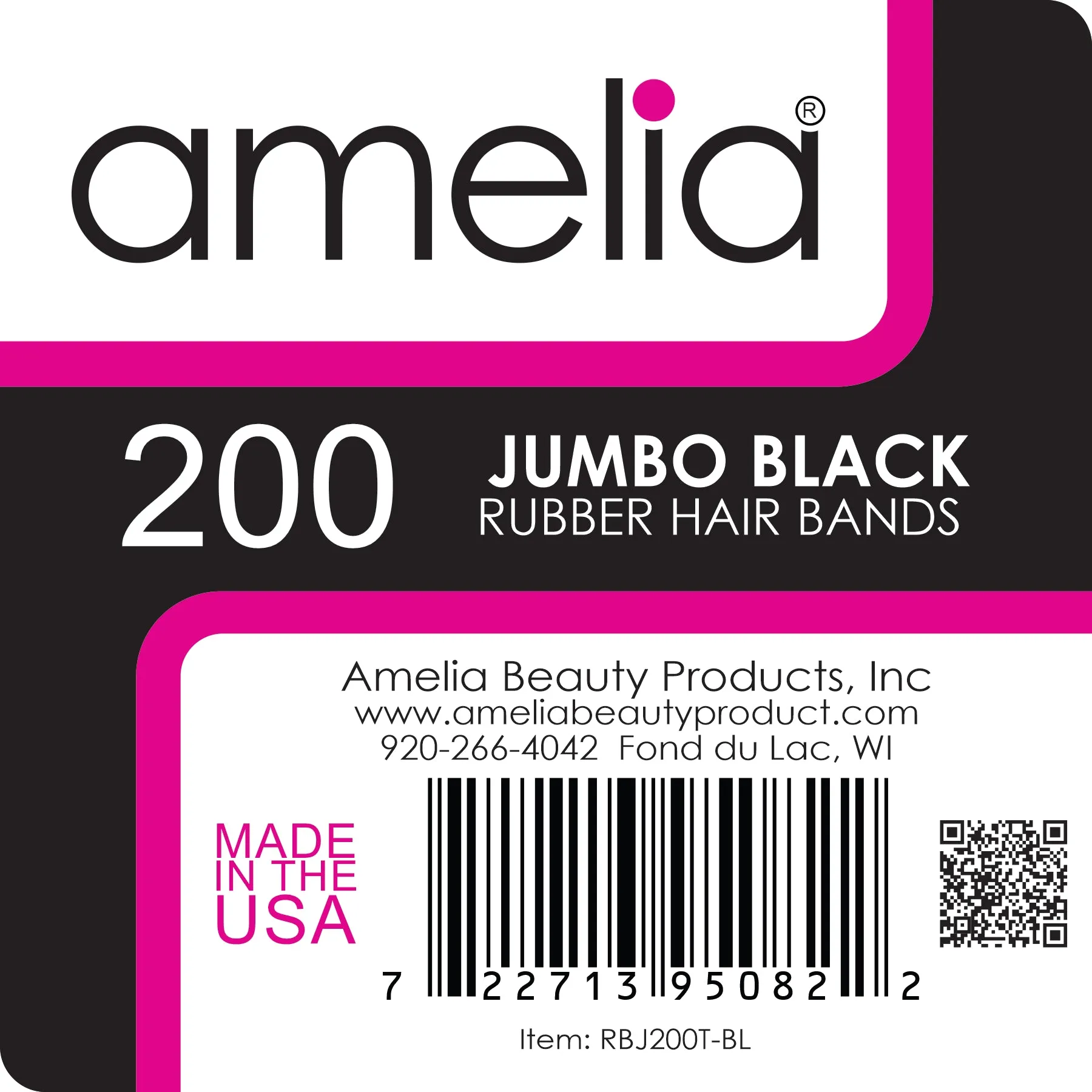 200, Black, Jumbo, Rubber Bands for Pony Tails and Braids