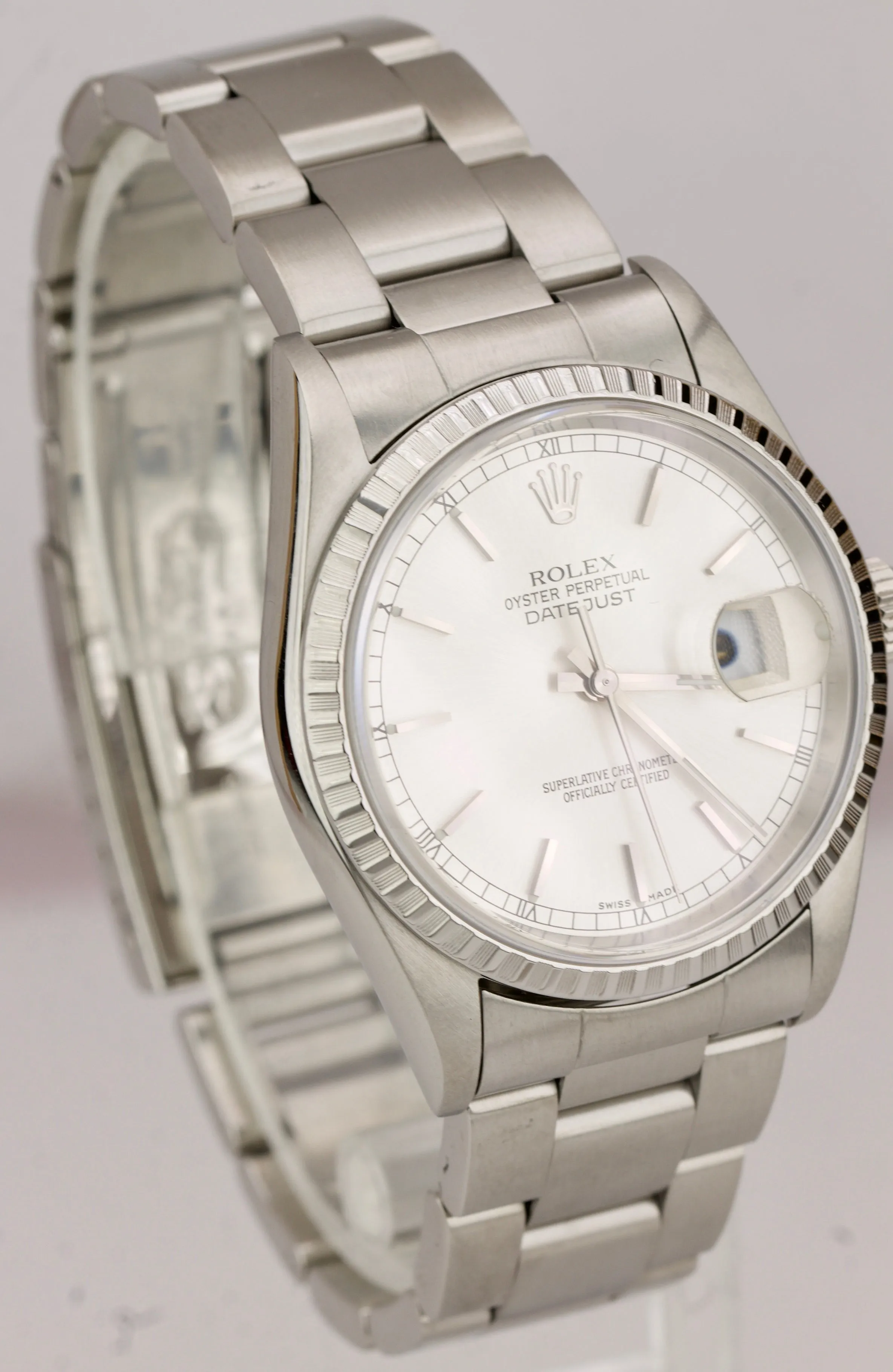 2004 Rolex DateJust 36mm Silver Engined Turned Stainless Steel Watch 16220 B P