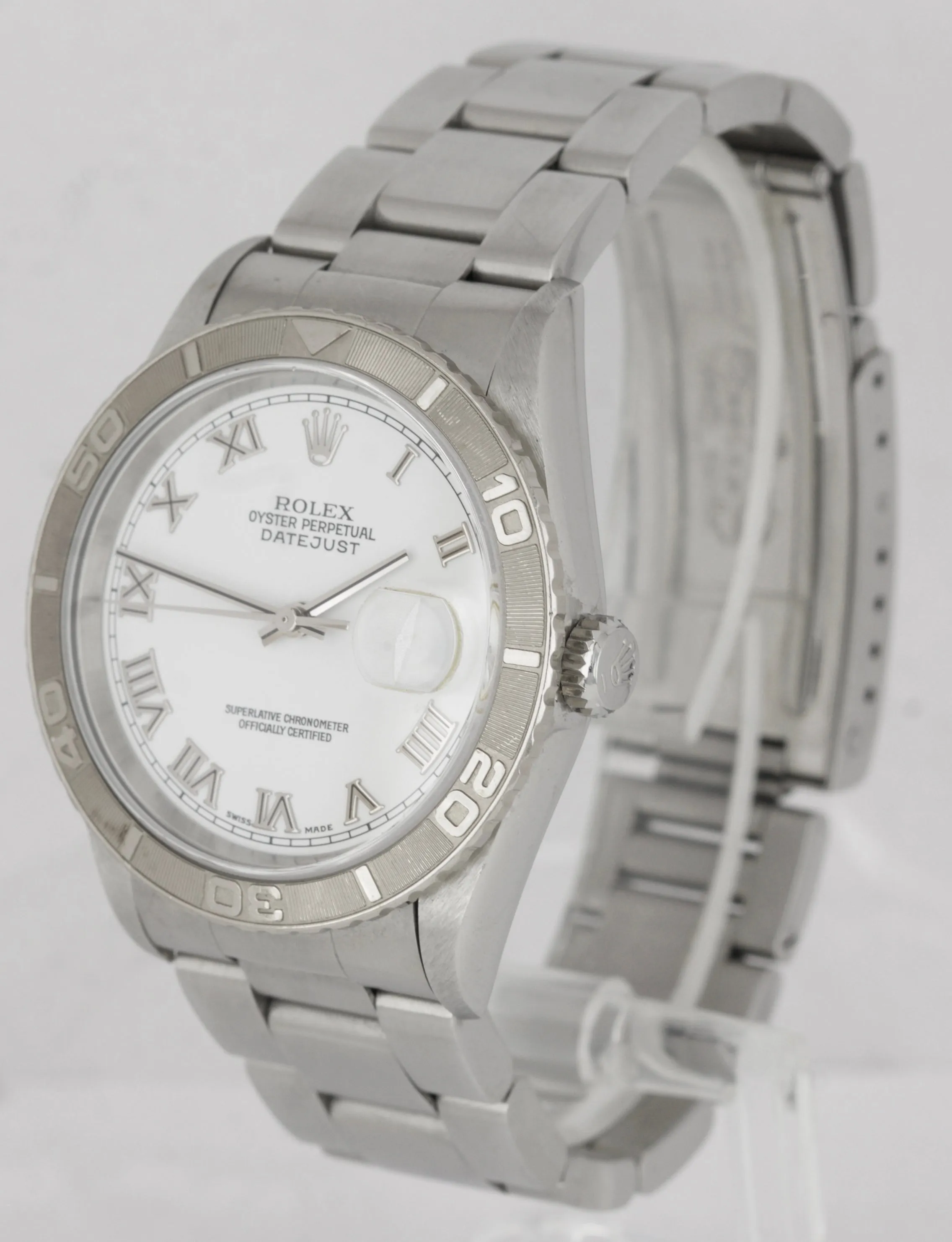 2005 BOX PAPERS Rolex DateJust Turn-O-Graph White Roman 36mm 16264 Steel Watch