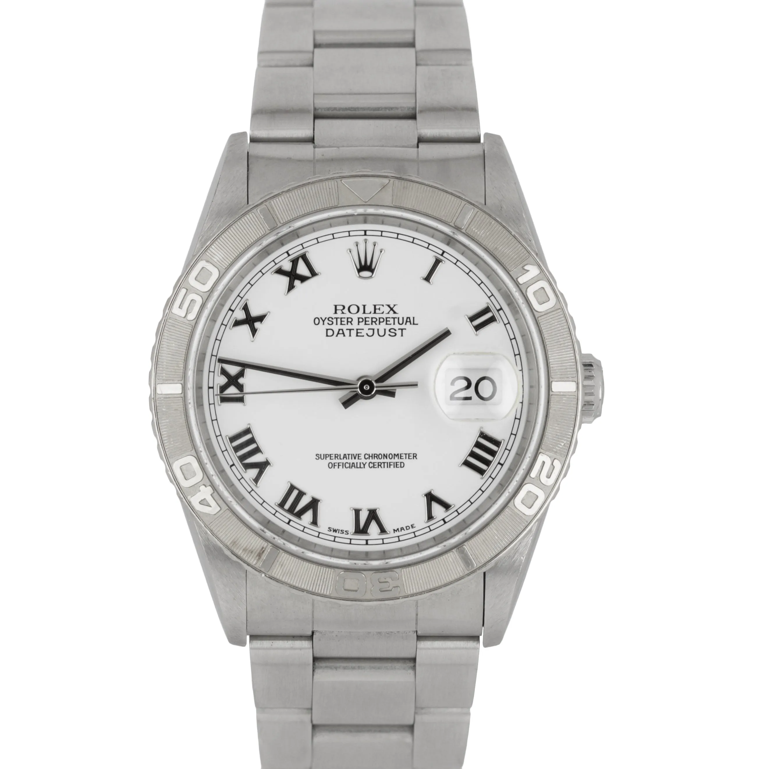 2005 BOX PAPERS Rolex DateJust Turn-O-Graph White Roman 36mm 16264 Steel Watch