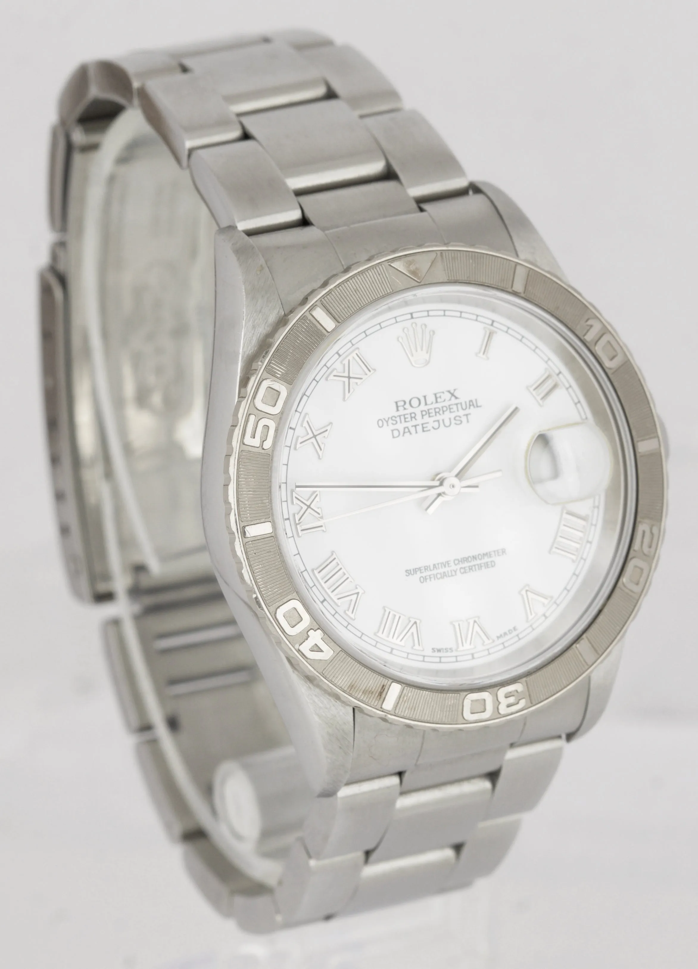 2005 BOX PAPERS Rolex DateJust Turn-O-Graph White Roman 36mm 16264 Steel Watch