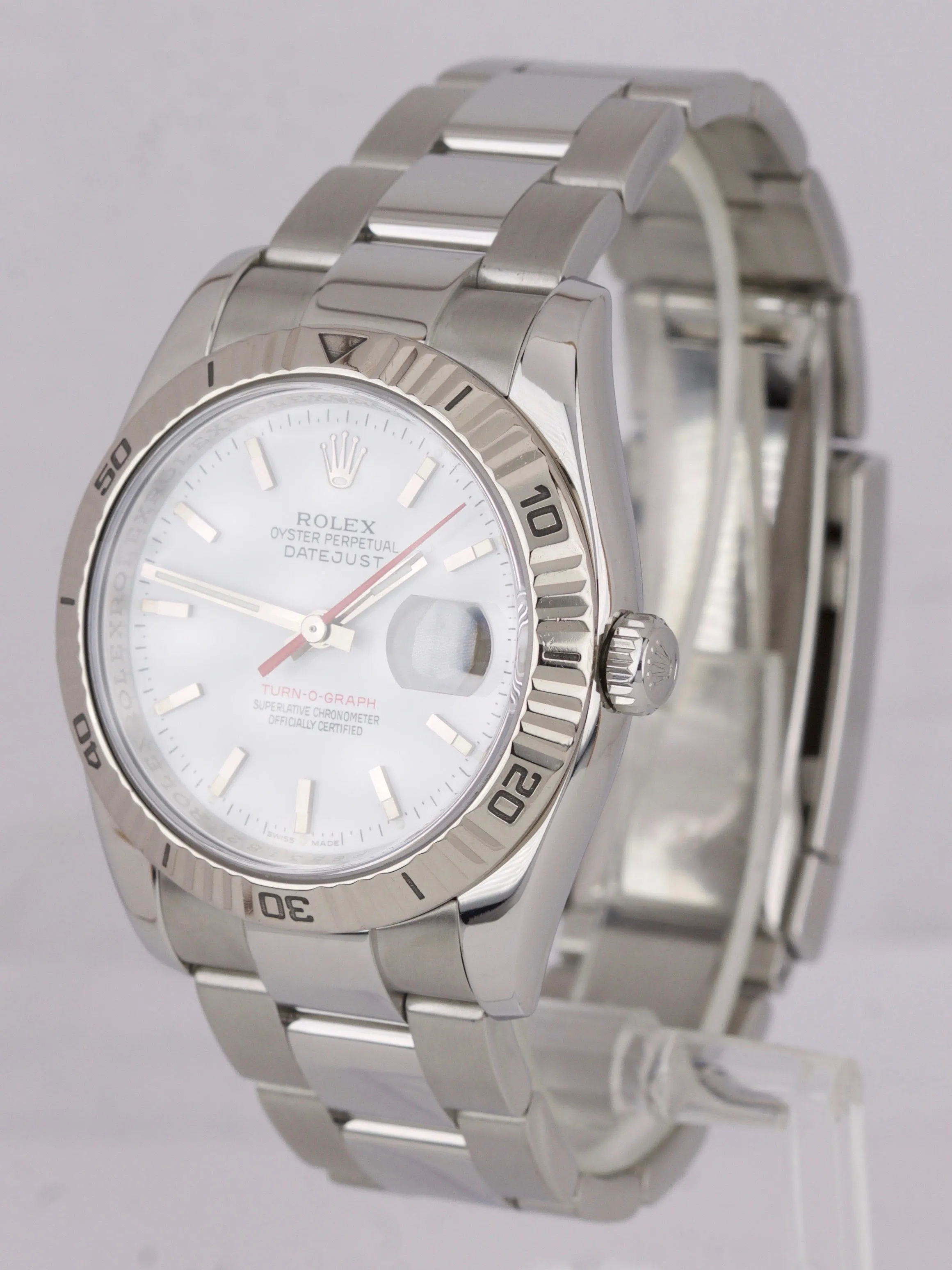 2006 MINT Rolex DateJust 116264 Turn-O-Graph 36mm Thunderbird White Oyster Watch