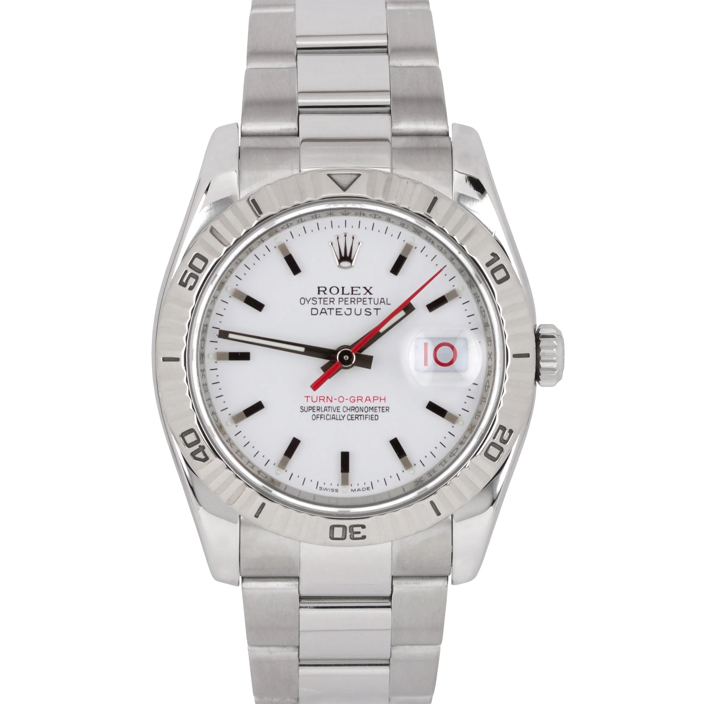 2006 MINT Rolex DateJust 116264 Turn-O-Graph 36mm Thunderbird White Oyster Watch