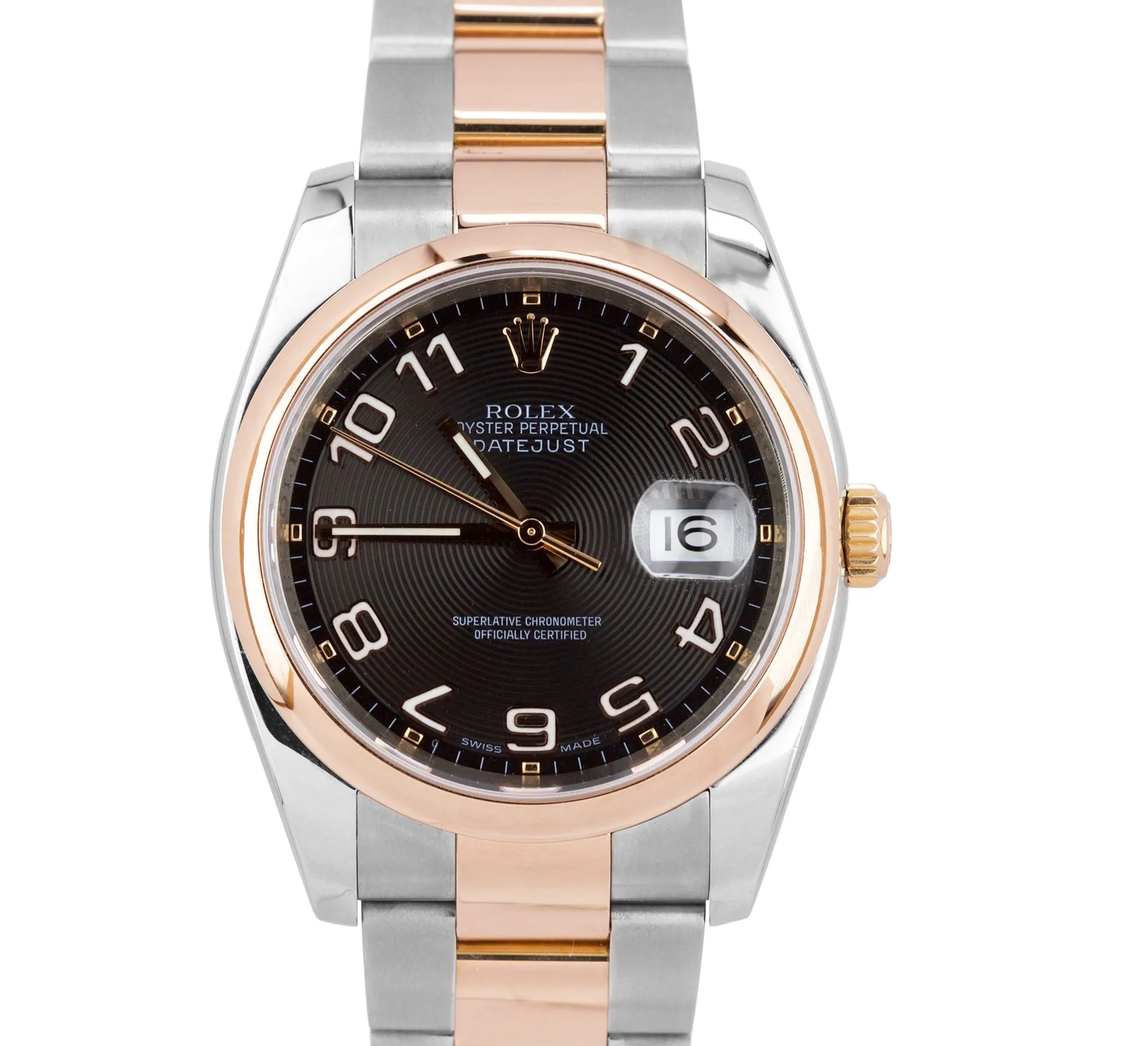 2007 Rolex DateJust Black Concentric 36mm Stainless 18K Rose Gold Watch 116201