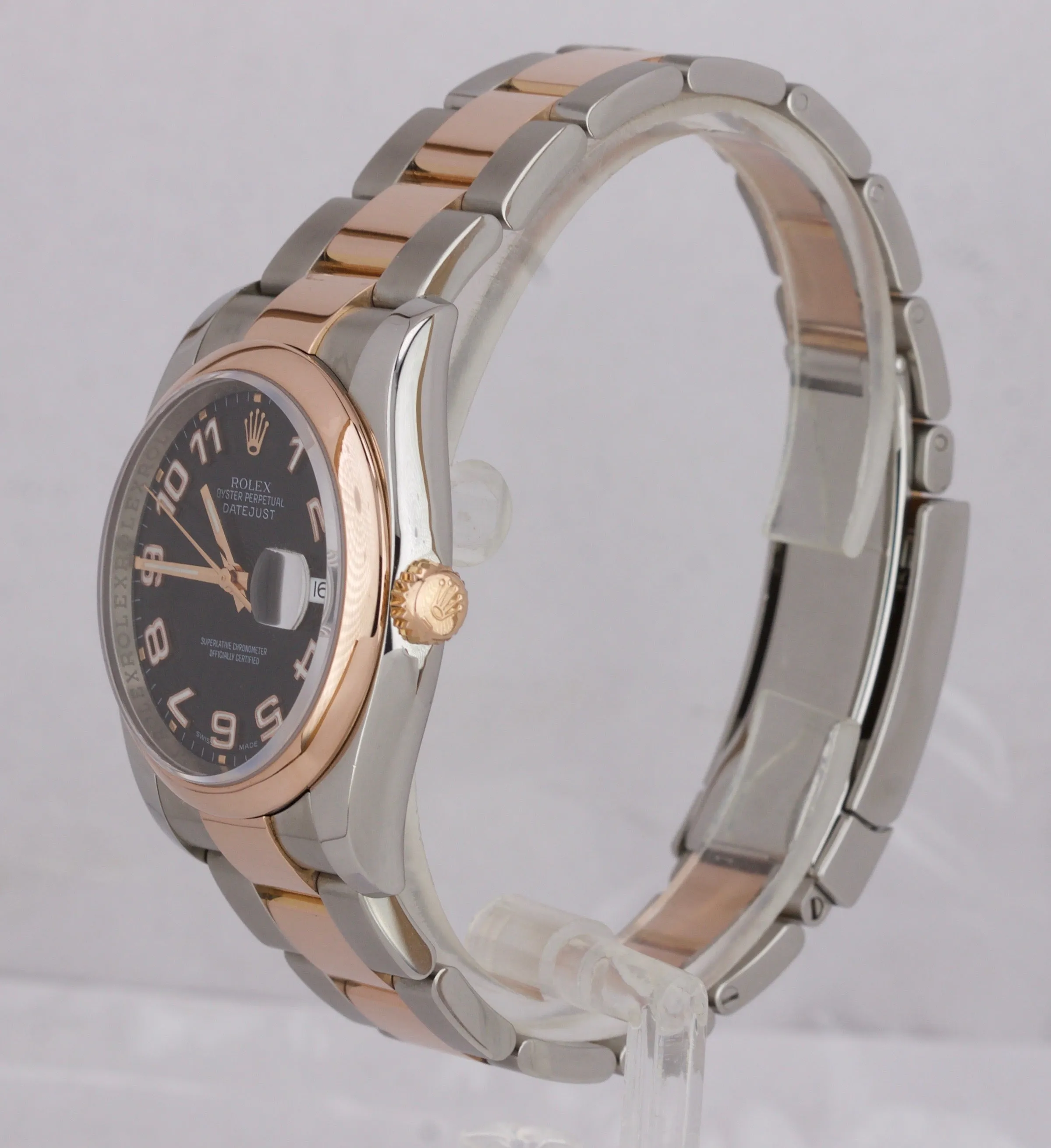 2007 Rolex DateJust Black Concentric 36mm Stainless 18K Rose Gold Watch 116201