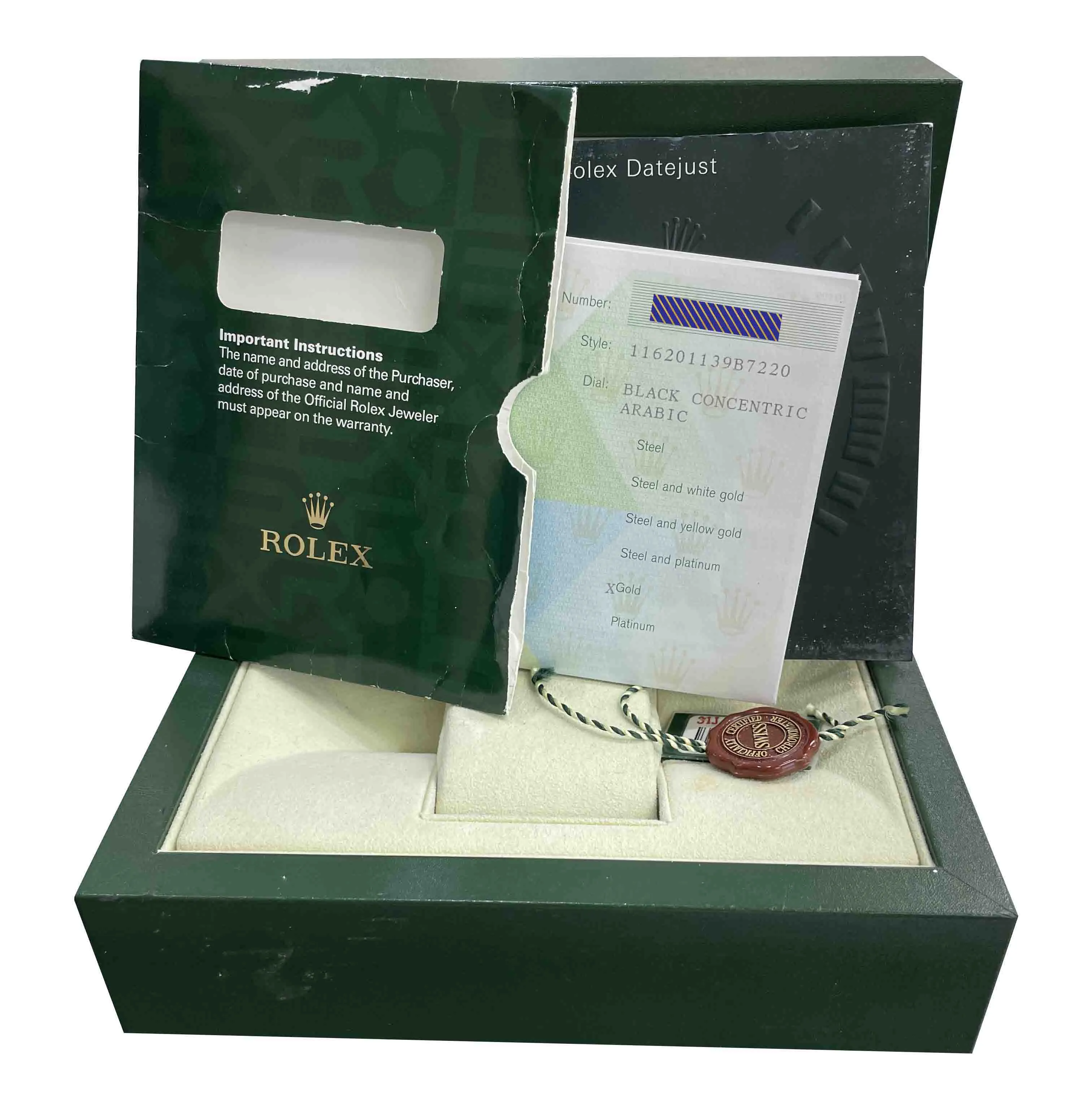 2007 Rolex DateJust Black Concentric 36mm Stainless 18K Rose Gold Watch 116201