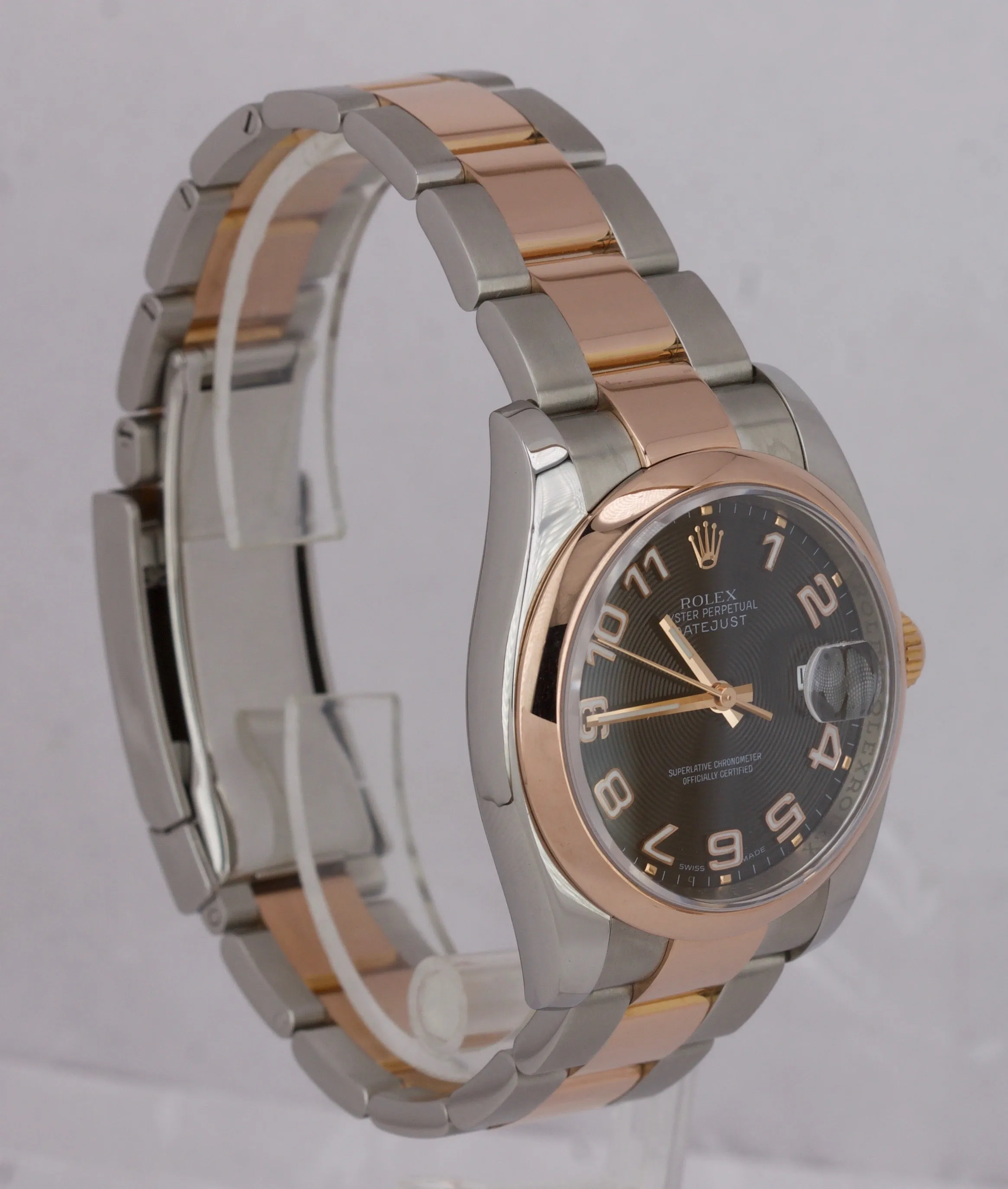 2007 Rolex DateJust Black Concentric 36mm Stainless 18K Rose Gold Watch 116201