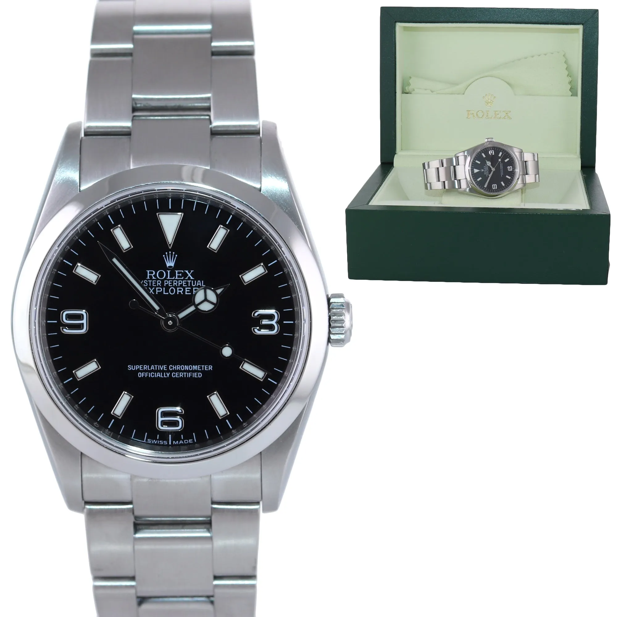 2009 ENGRAVED REHAUT Rolex Explorer I Black 36mm 114270 Steel Black Arabic Watch
