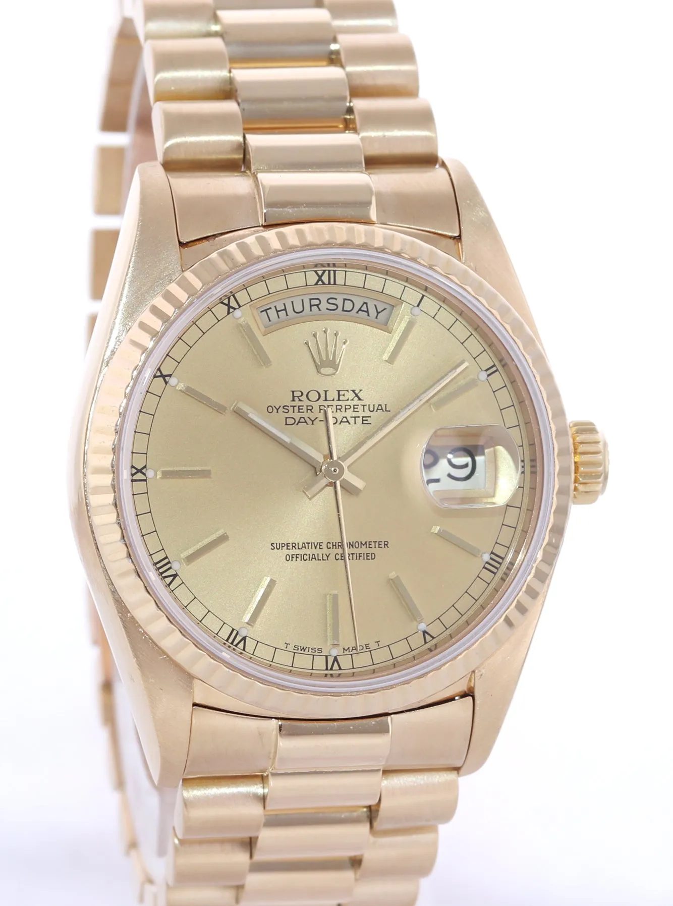 2012 RSC Papers Rolex President Day Date Champagne 18038 Quick Yellow Gold Watch