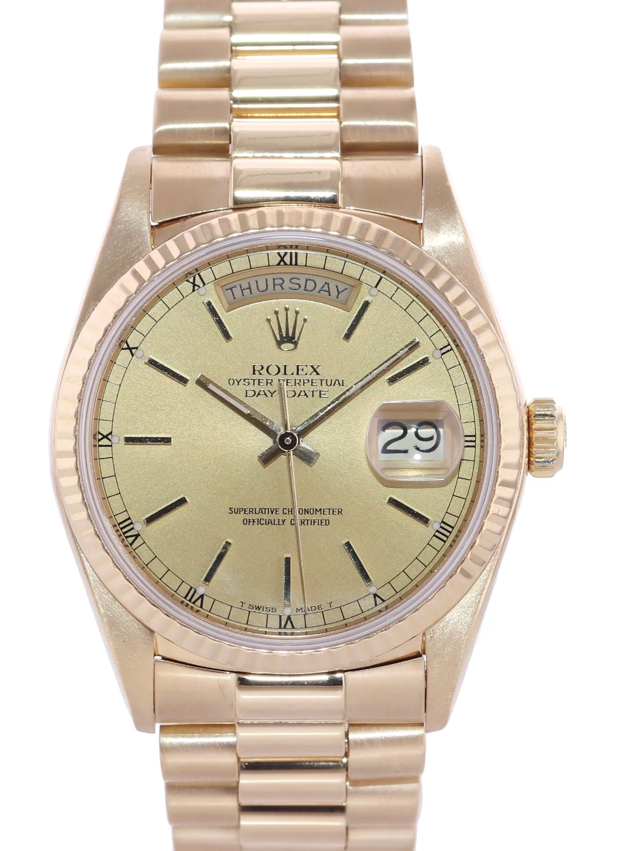 2012 RSC Papers Rolex President Day Date Champagne 18038 Quick Yellow Gold Watch