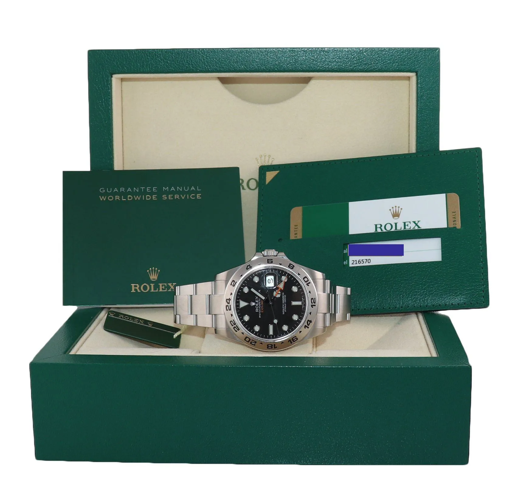 2015 PAPERS Rolex Explorer II 42mm 216570 Black Dial Steel GMT Date Watch Box