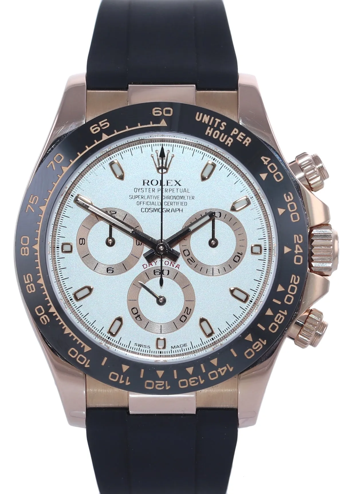 2017 Rolex Daytona Ivory Oysterflex Rubber Style Ceramic 116515 Rose Gold Watch