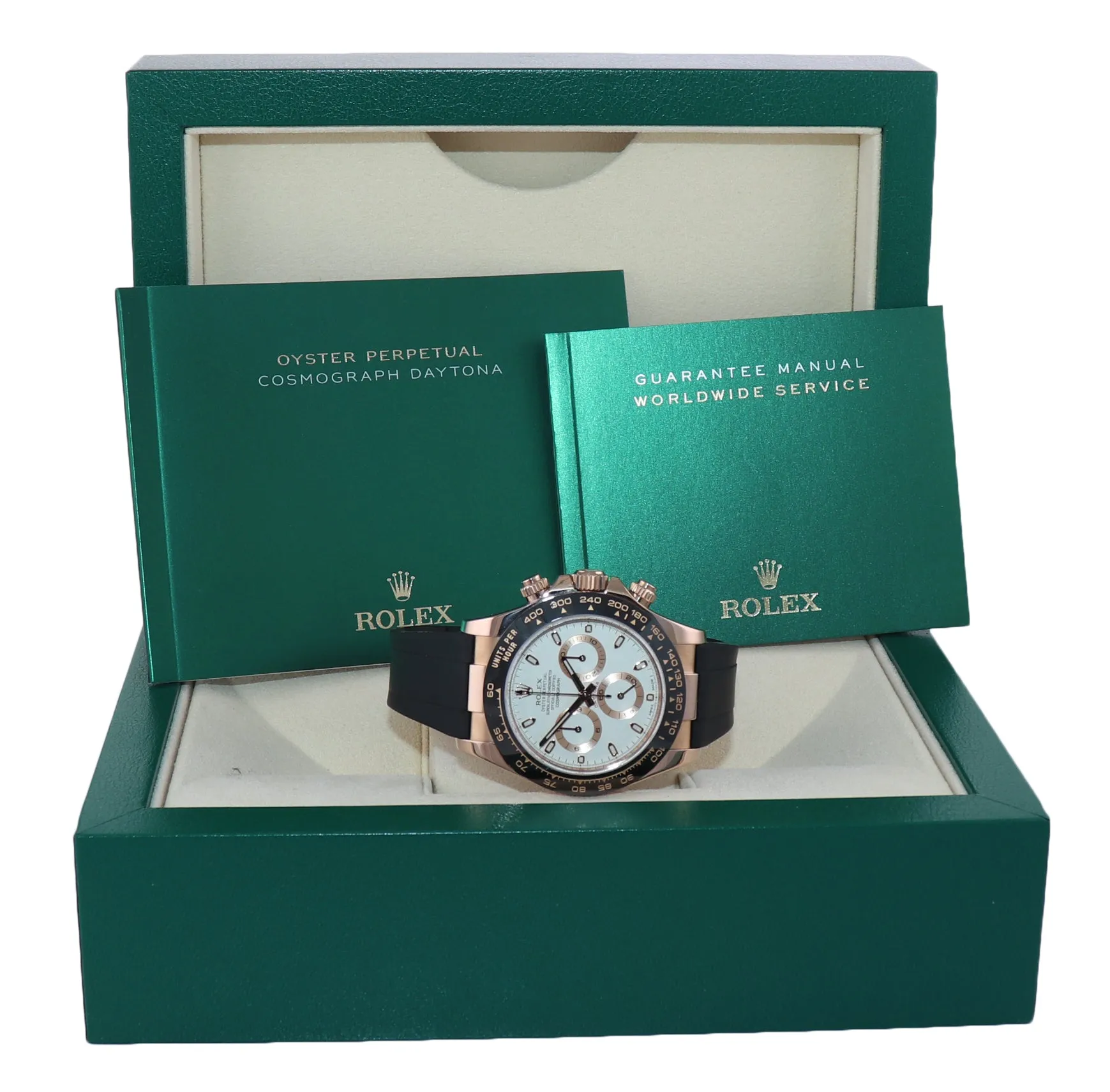 2017 Rolex Daytona Ivory Oysterflex Rubber Style Ceramic 116515 Rose Gold Watch