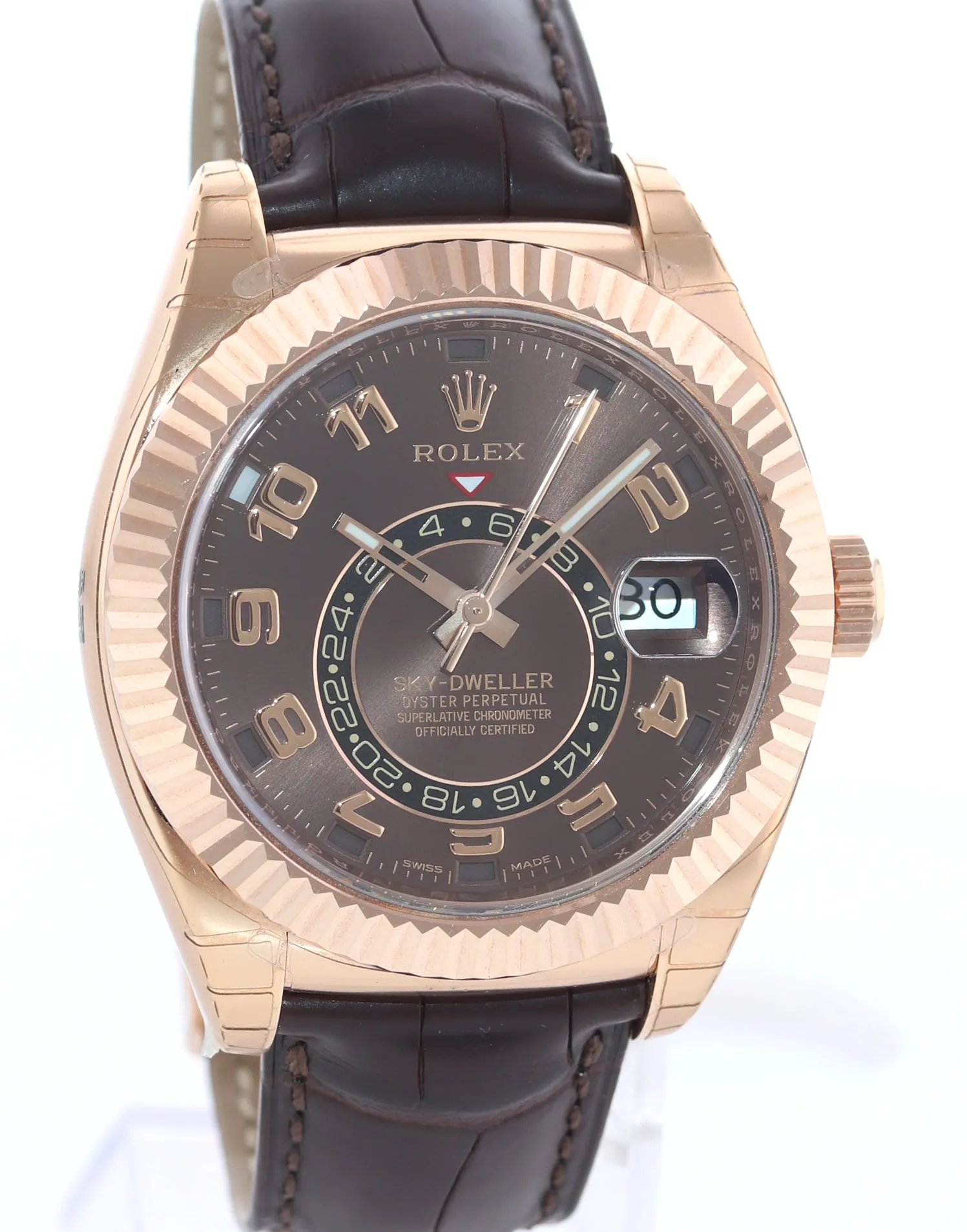 2018 New Stickers Rolex Sky-Dweller Rose Gold 326135 Chocolate Arabic Leather Watch